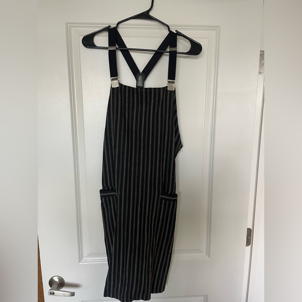 Black and White Striped Overall Dress